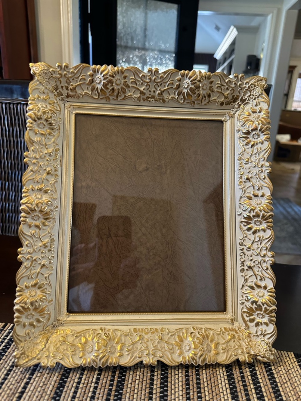Vintage Ornate Gold and White Metal Floral Picture Frame 8x10
